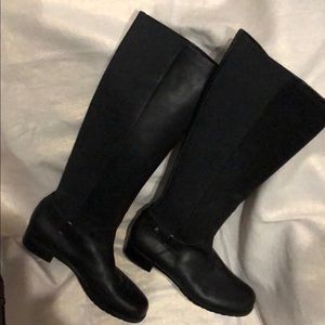 StuartWeitzman BlackLeather&ElasticKnee Boots 9.5M